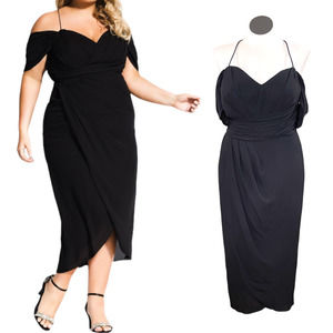 City Chic Plus Size 20 Entwine Maxi Dress Black Strappy Off Shoulder Cocktail